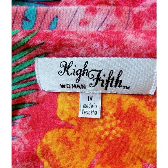 High Fifth 1X Colorful Top Tropical Print Stretch 3/4 Slv Rayon Blend Palm Frond - Picture 8 of 9